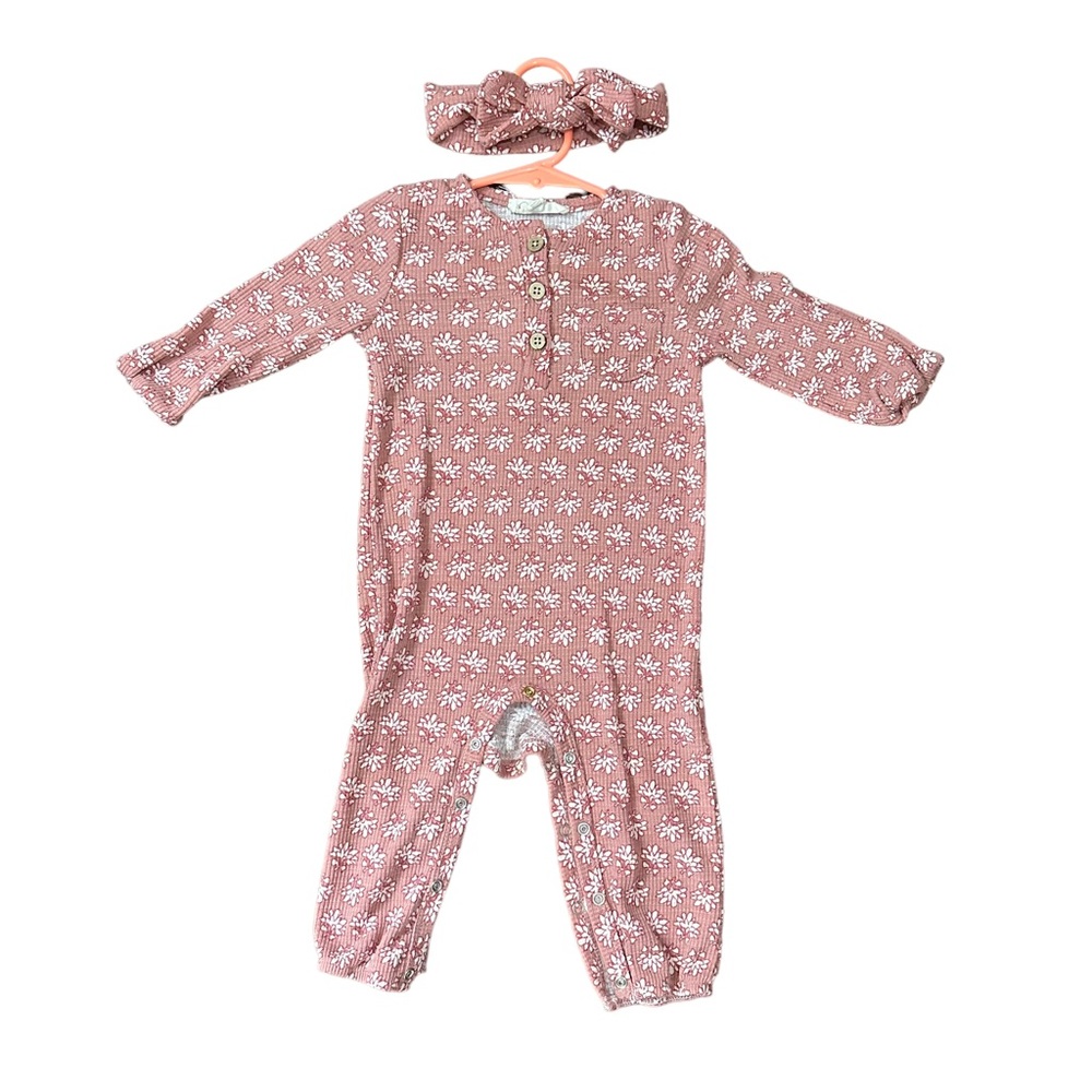 Jessica Simpson one romper size 12 months mauve color with matching headband